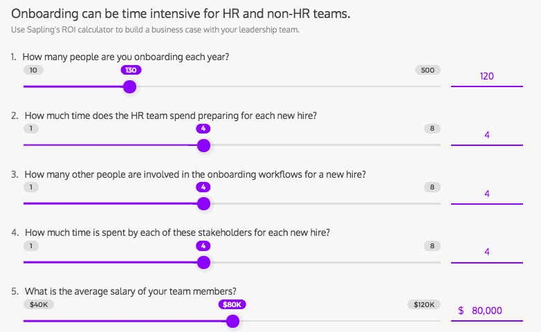 Dedicated calculator offered by Sapling for calculating the cost of onboarding
