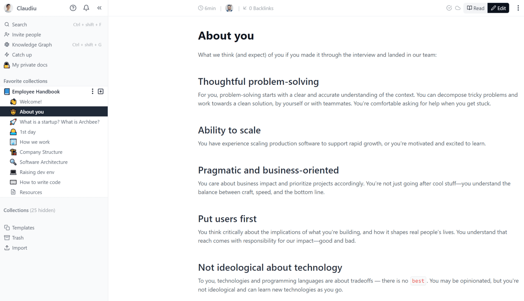 Archbee.com ''About You'' section