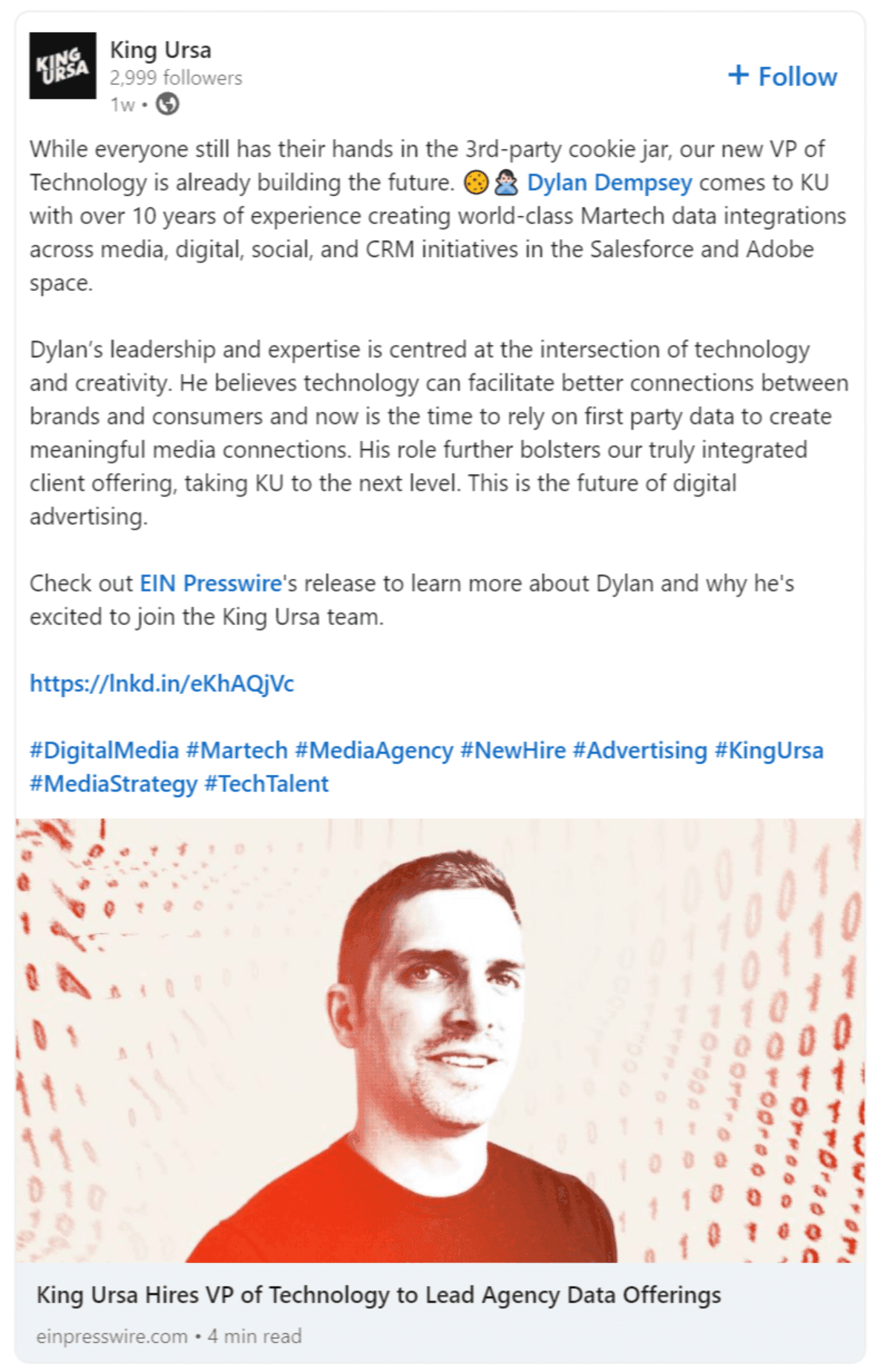Introducing new team member with a LinkedIn post