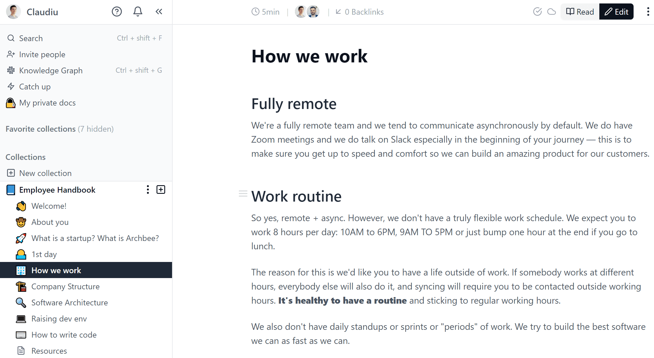 ''How we work'' section in docs.archbee.com