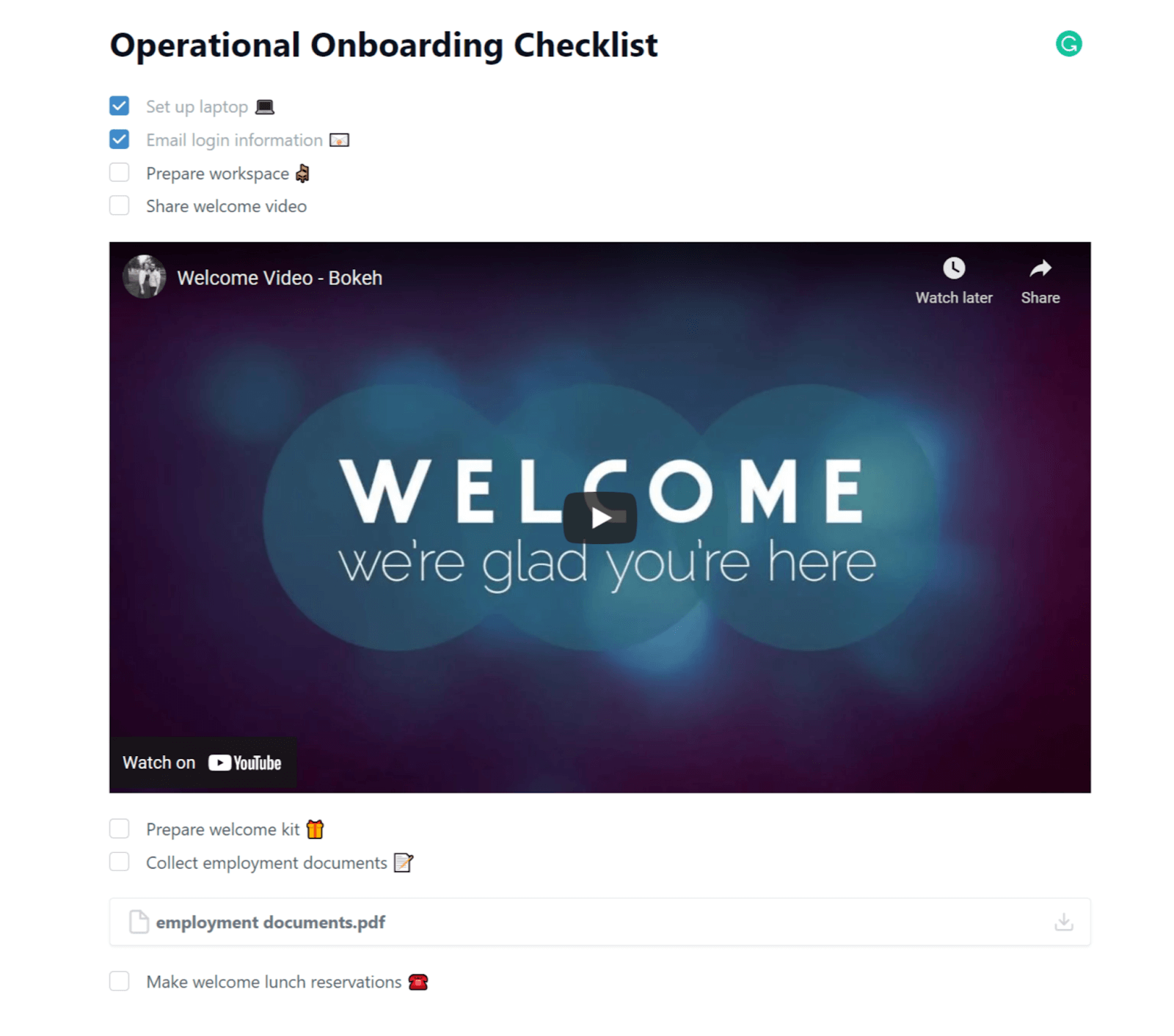 Operational Onboarding Checklist