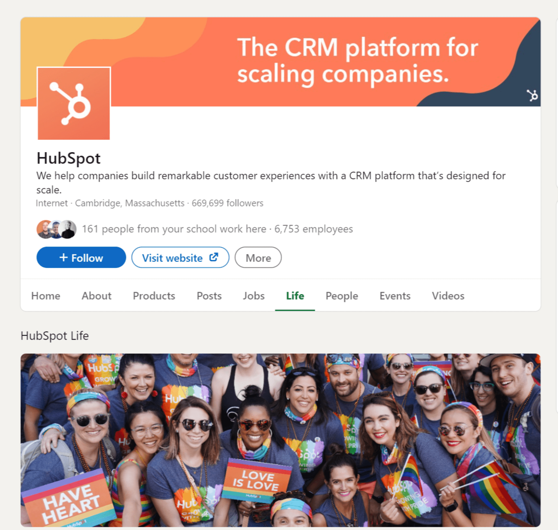 Screenshot from HubSpot's LinkedIn