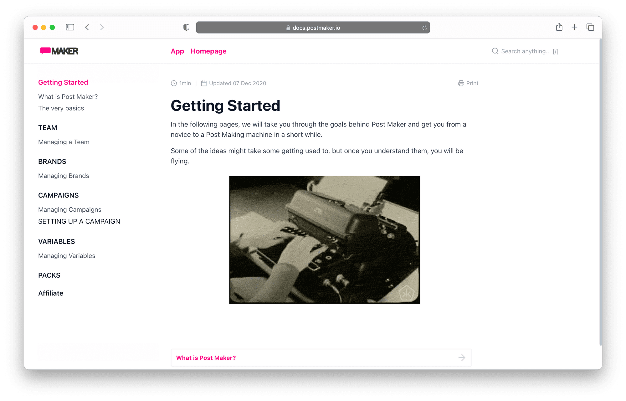 ''Getting Started'' section of Maker