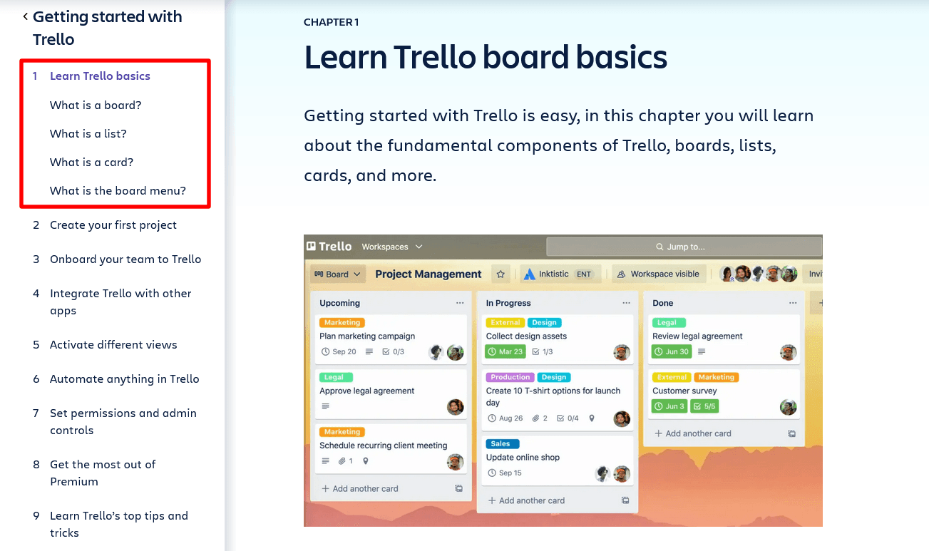 First chapter in Trello onboarding guide
