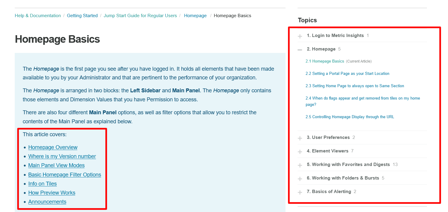 Metric Insights have categories and subcategories fit in the documentation