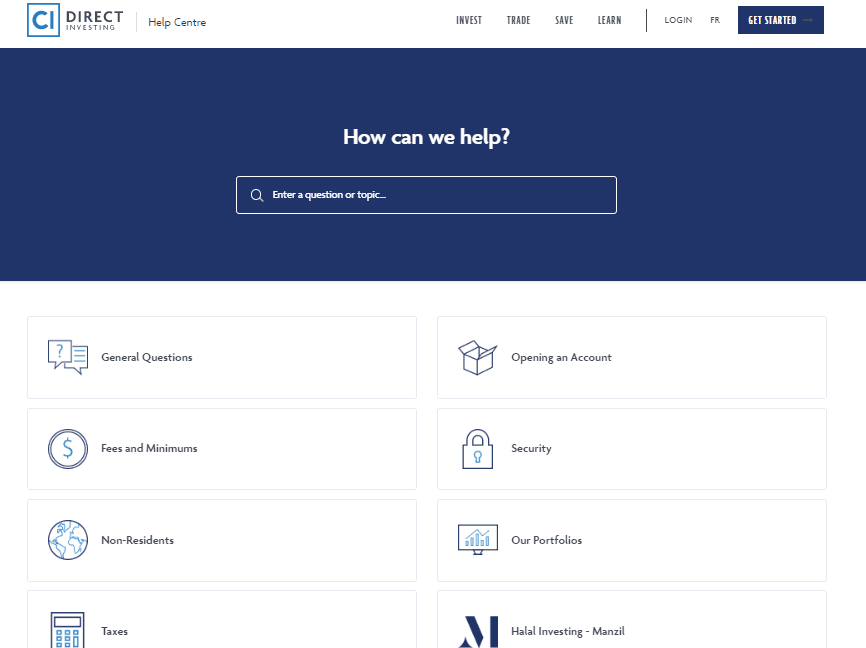 CI Direct Investing help section
