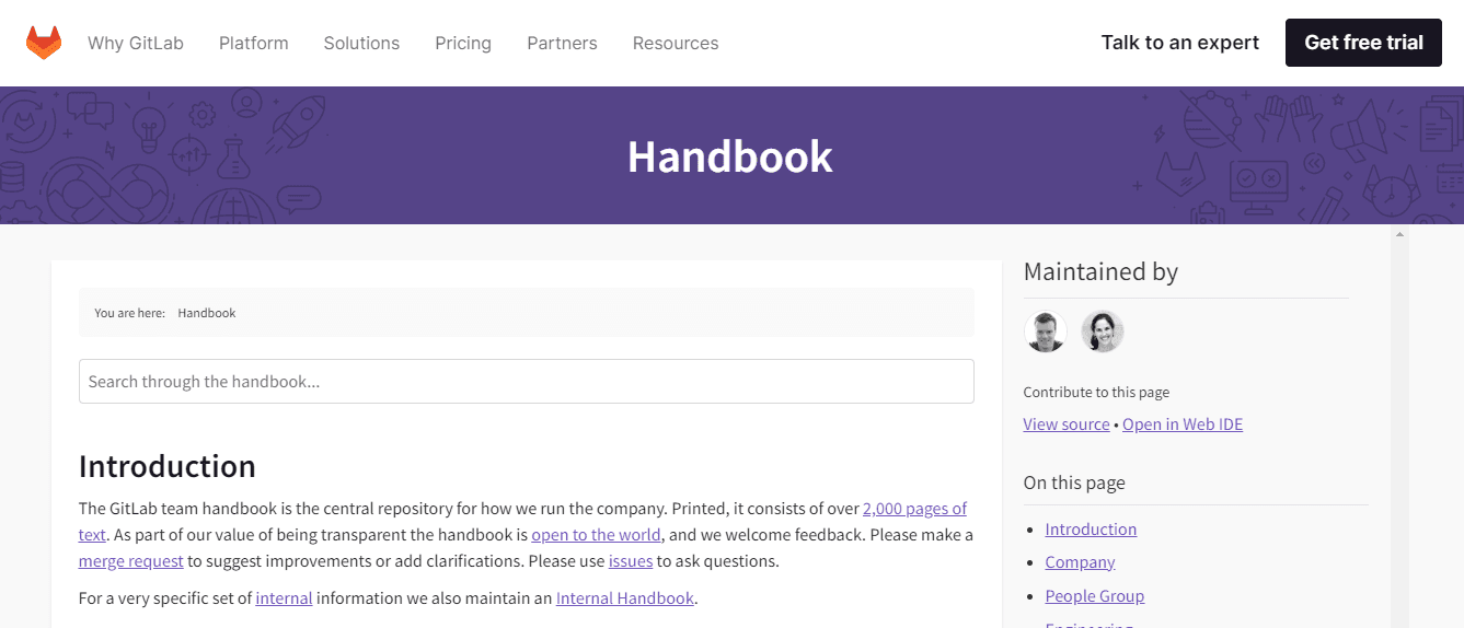 GitLab Handbook example