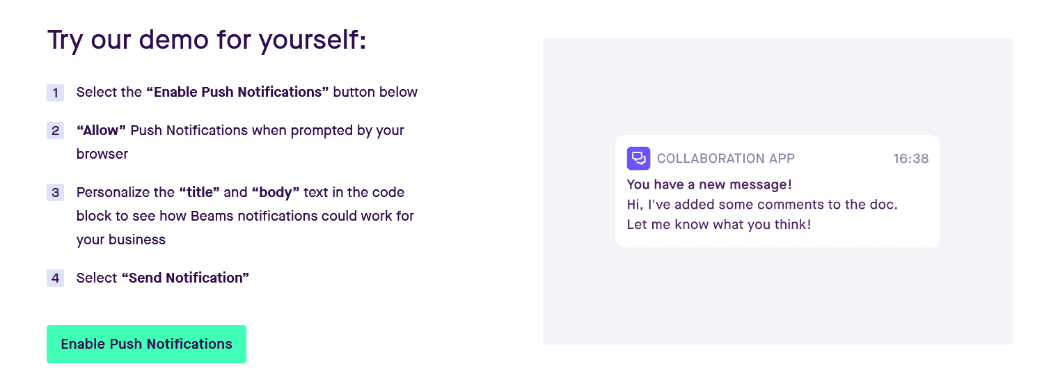 Pusher page for demo
