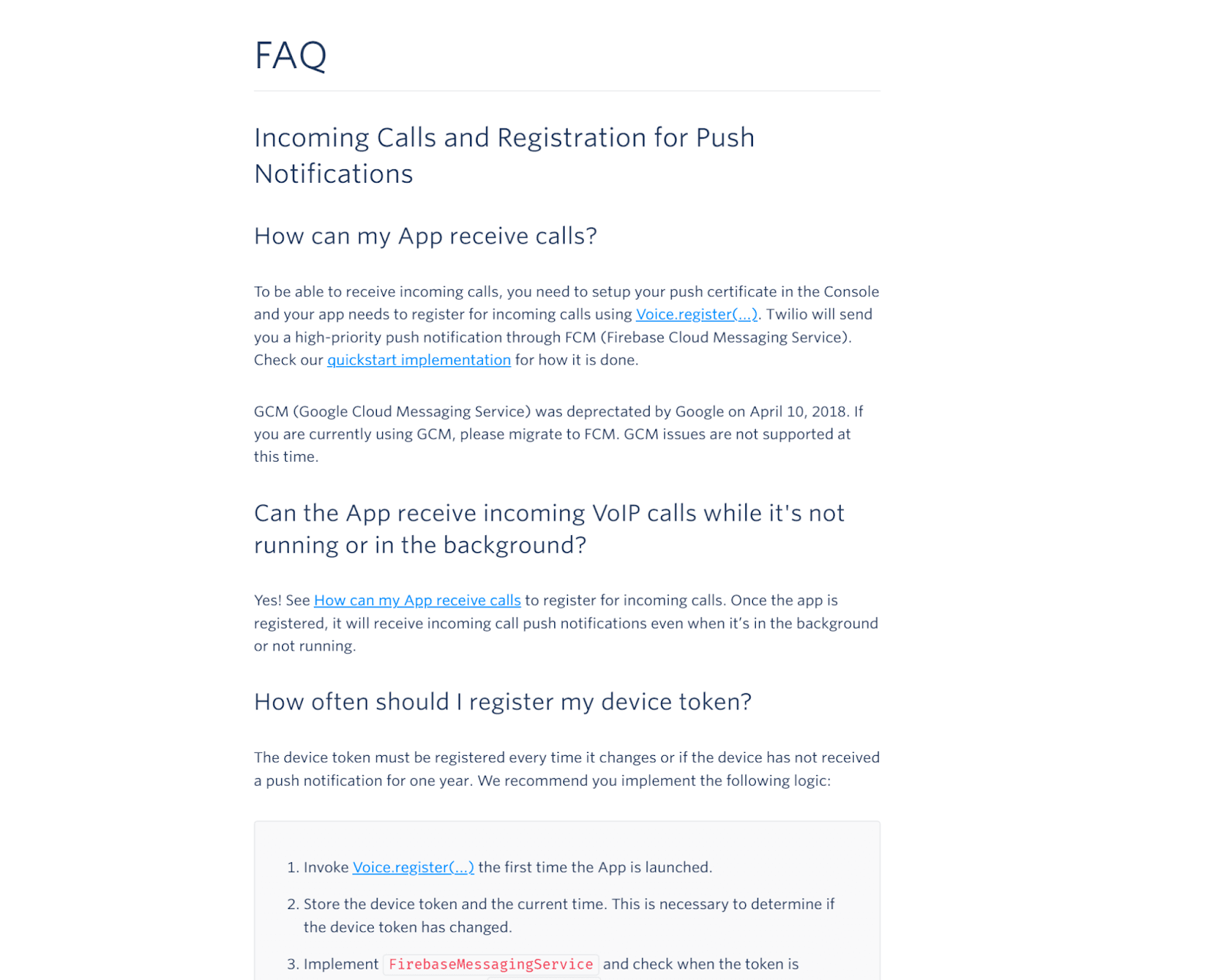 FAQ section in Twilio