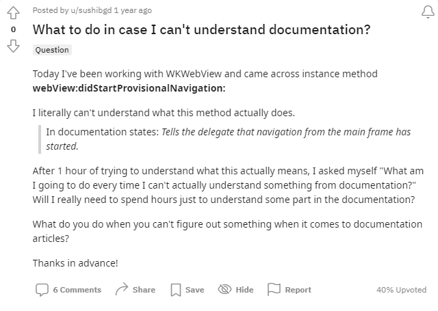 Reddit post about understanding documentation