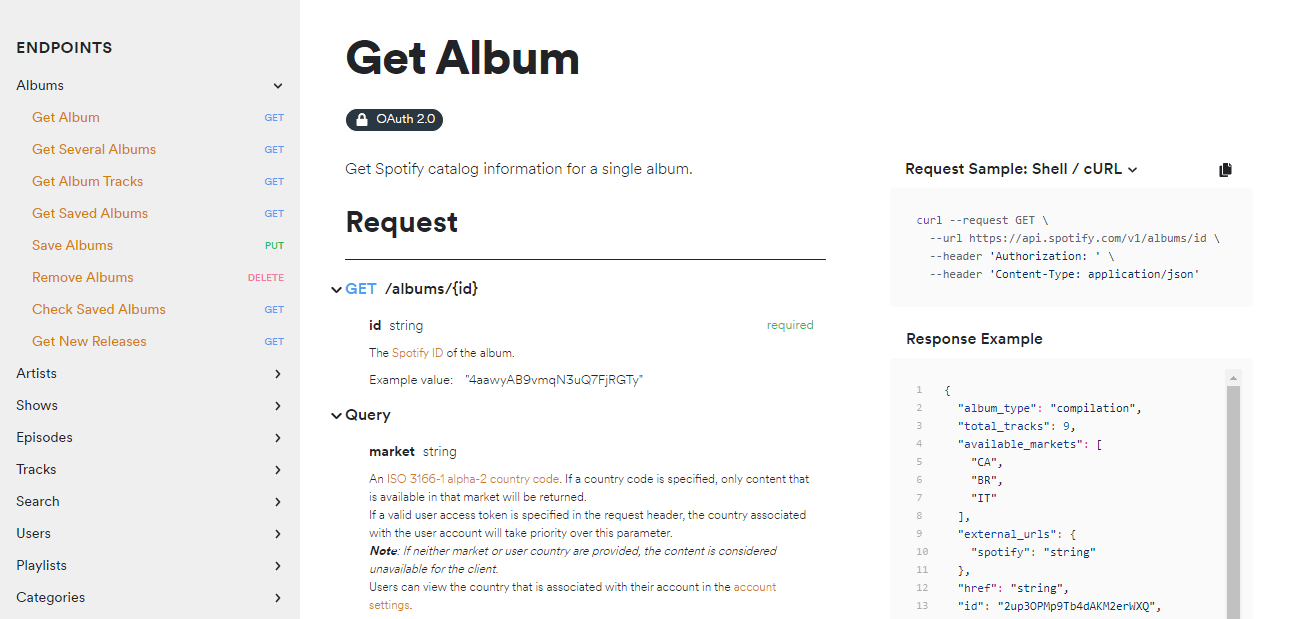 developers.spotify screenshot