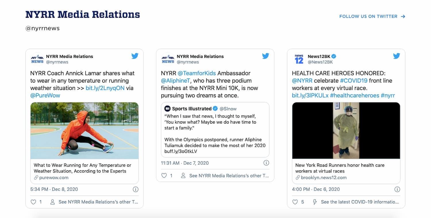 New York Road Runners utilized a Twitter API to advertise the New York City Marathon
