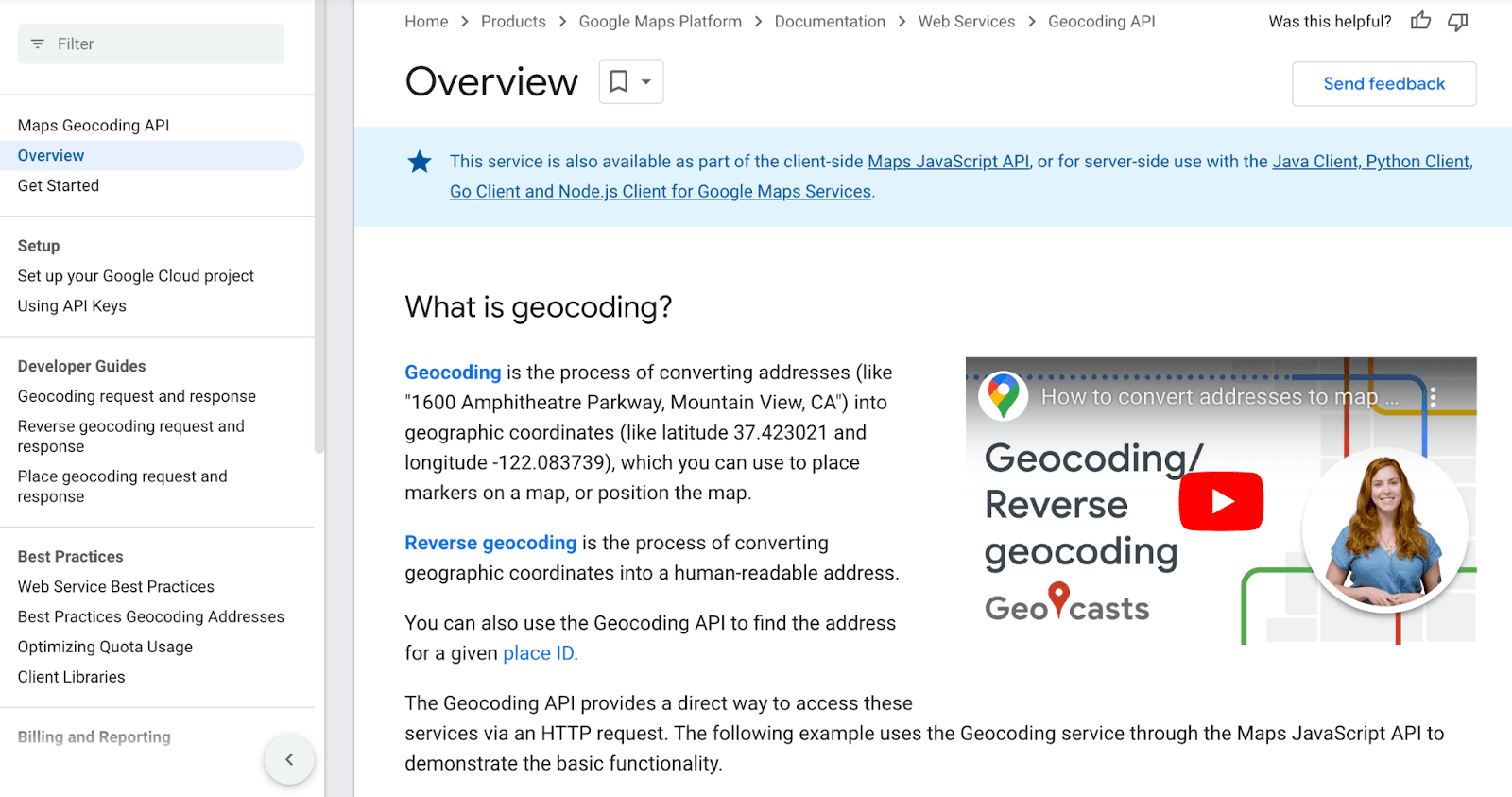Google explanatory video for their Maps Geocoding API