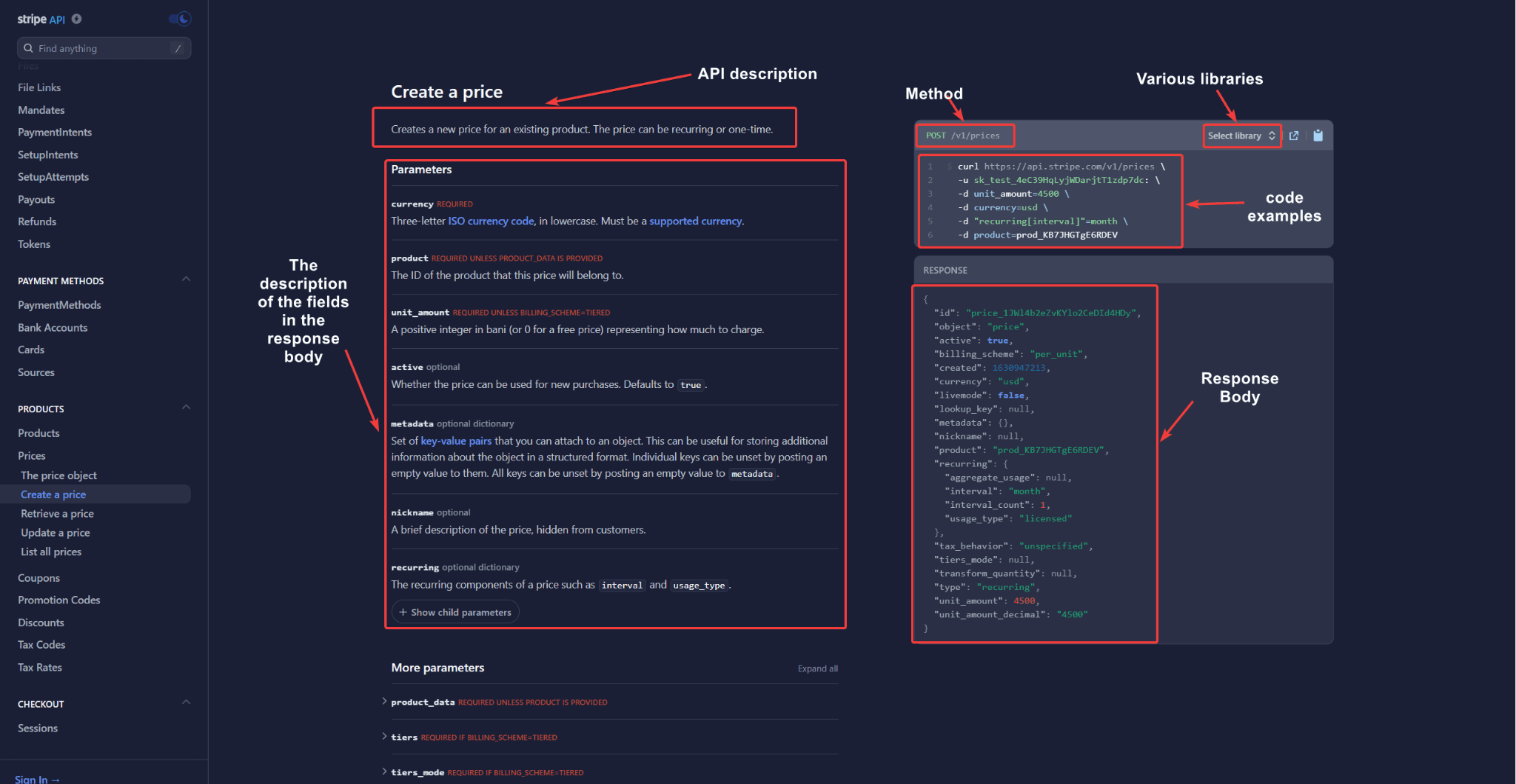 Creating a Price from Stripe docs