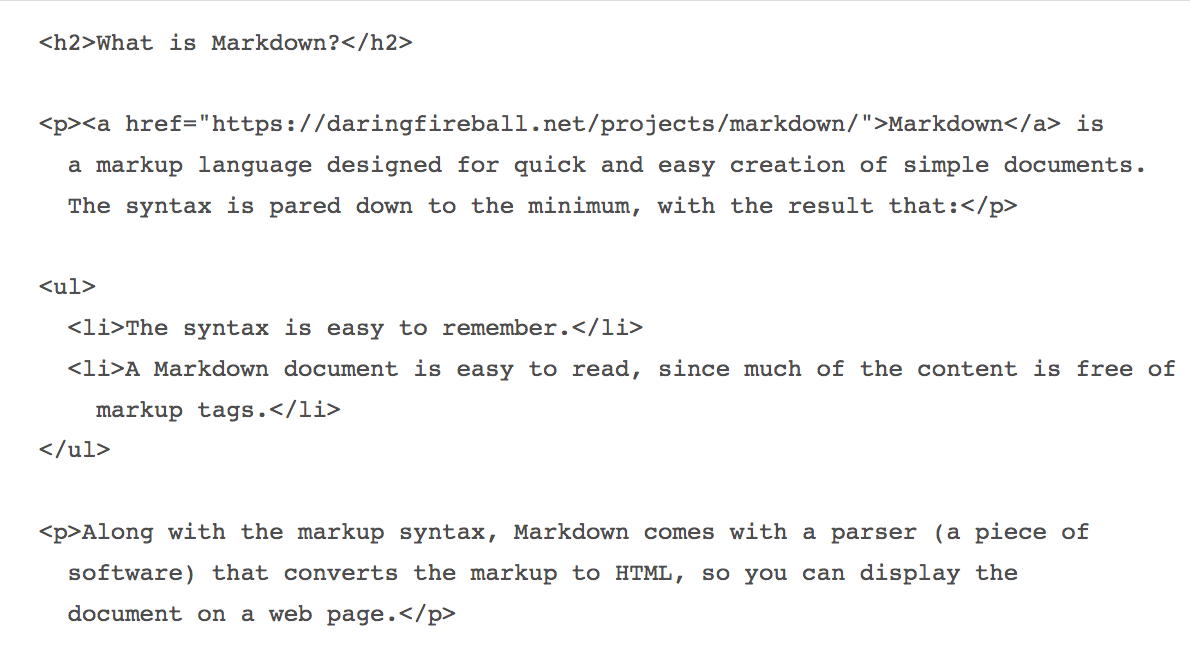 Text written in HTML
