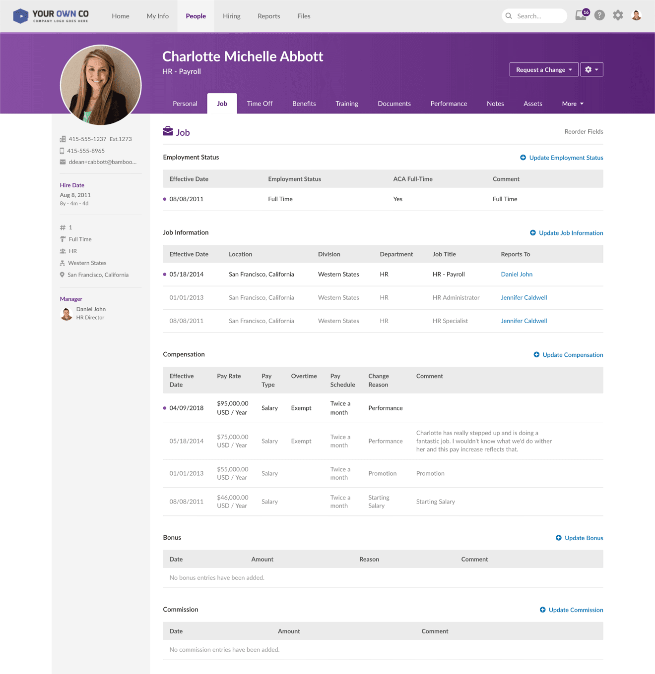 Screenshot from a HR platform called BambooHR