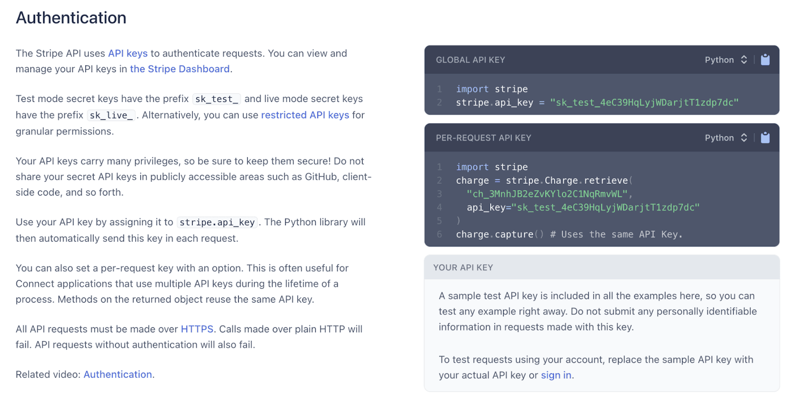 Stripe excellent example of high-quality API documentation