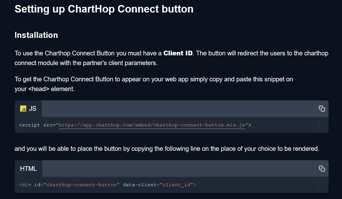 Setting up ChartHop Connect button