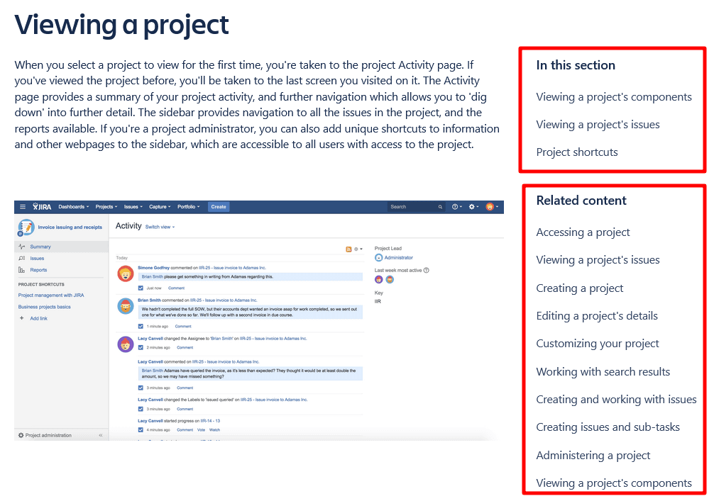 Jira core support about Viewing a project