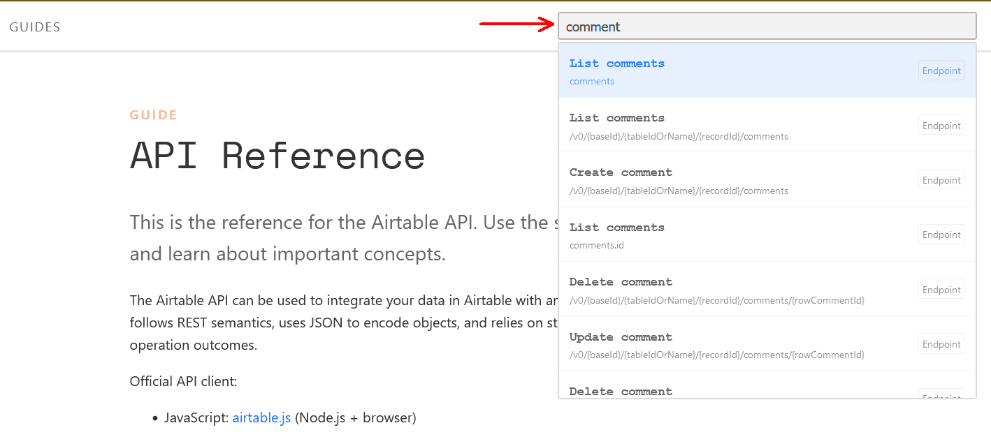 This is the reference for the Airtable API