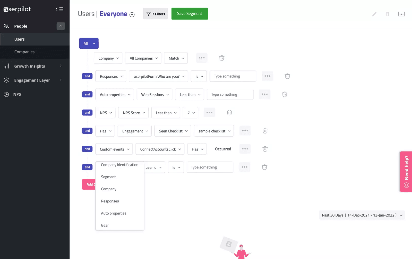 Userpilot customer segmentation features