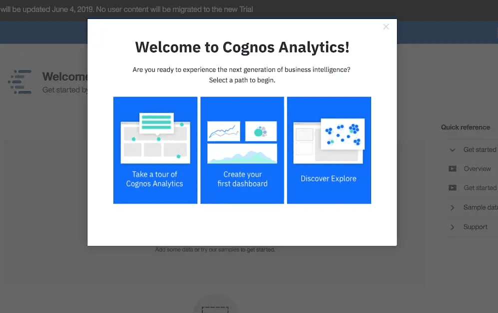 IBM’s Cognos analytics Welcome Page