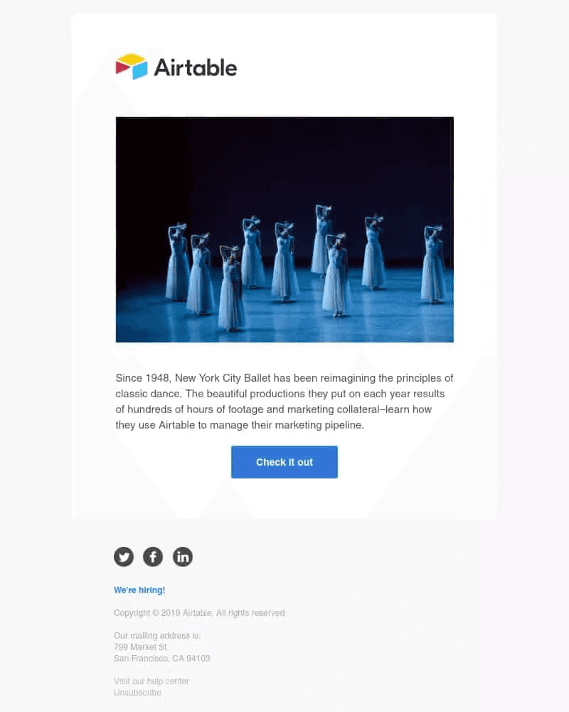 Airtable sends users case studies from distinguished companies