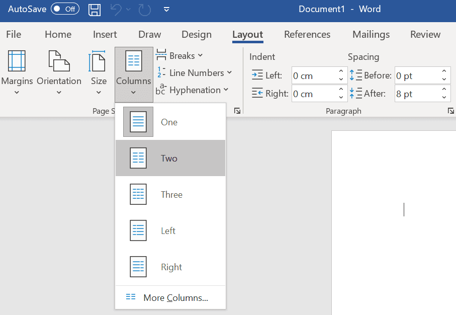 Screenshot from Microsoft Word