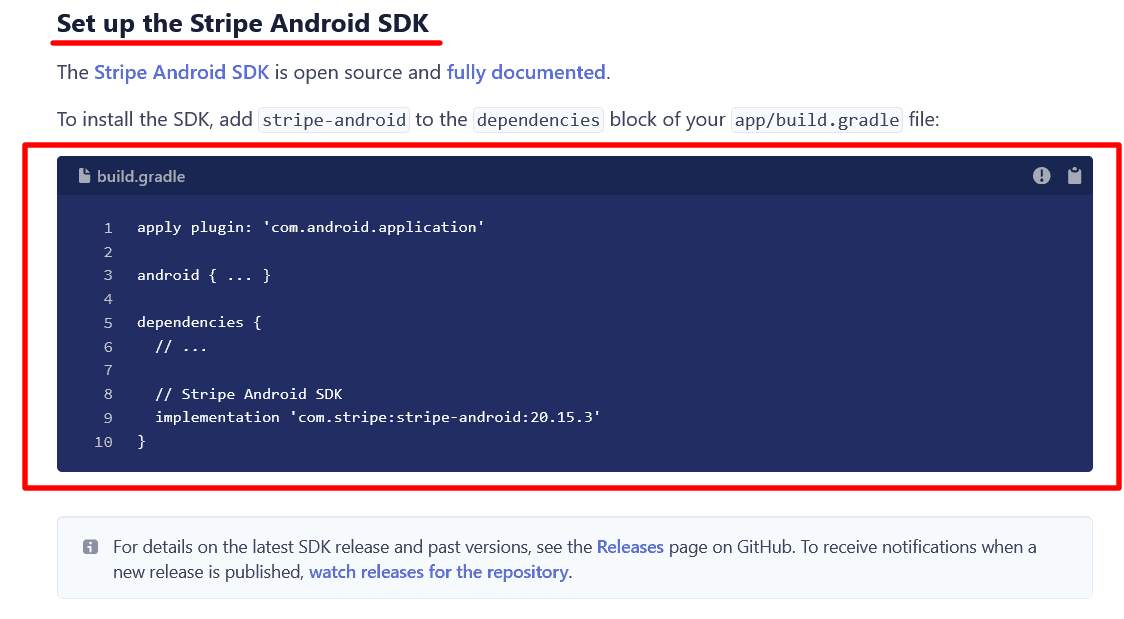 Stripe’s SDK documentation for Android