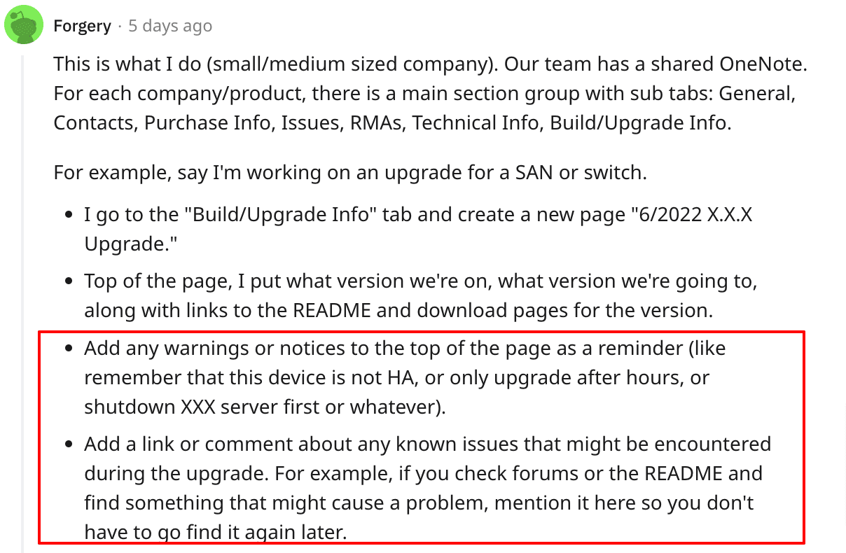 How he utilizes documentation as a sort of support document