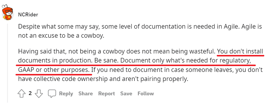 Reddit user advocates documenting code during development rather than after