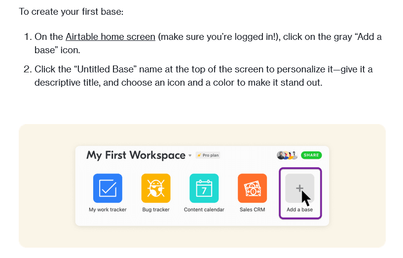 Airtable packed their quick start guide with visuals