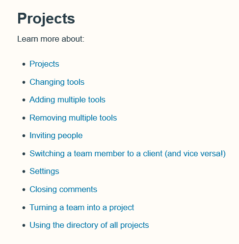 Basecamp “Projects” category