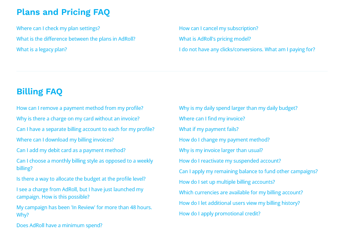 AdRoll FAQ section