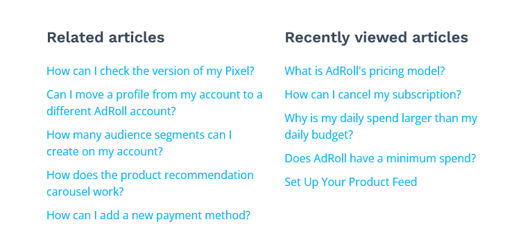 AdRoll placed links to related and recently viewed questions