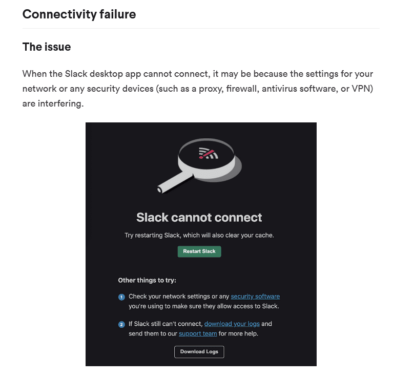 Slack troubleshoot connection issues