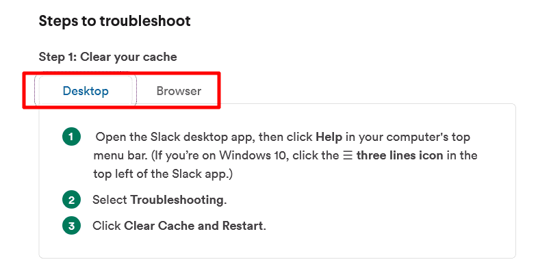 Slack troubleshoot connection issues on desktop