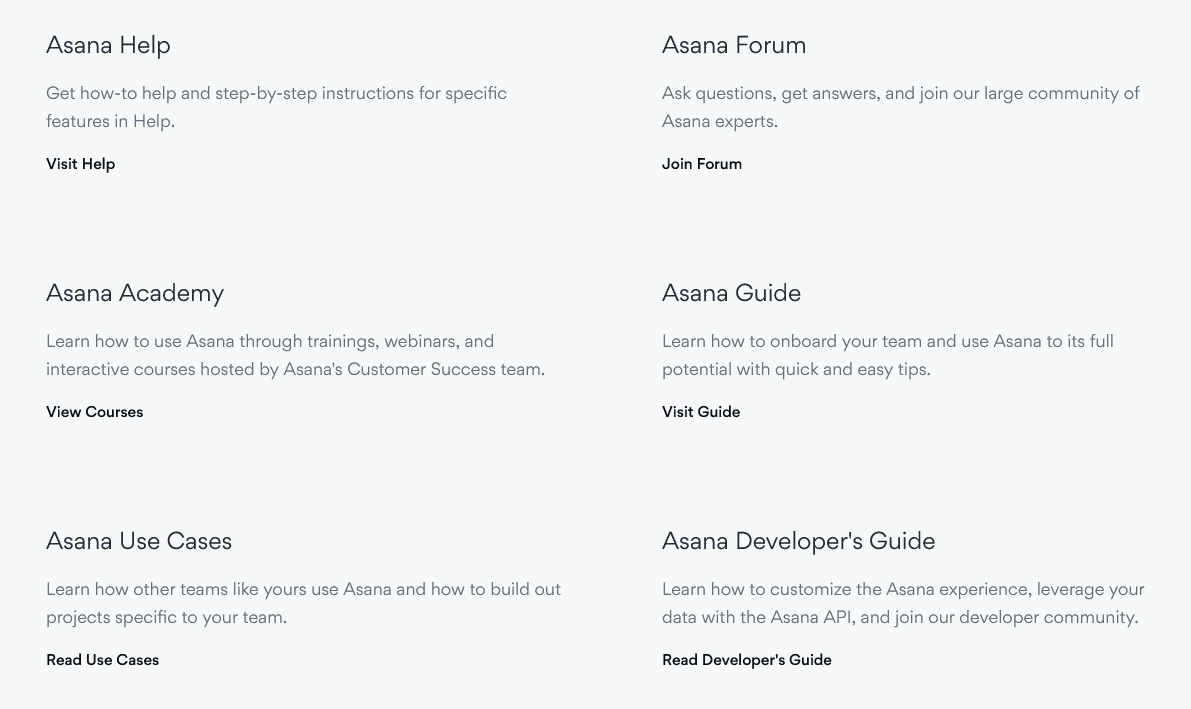 Asana’s knowledge base