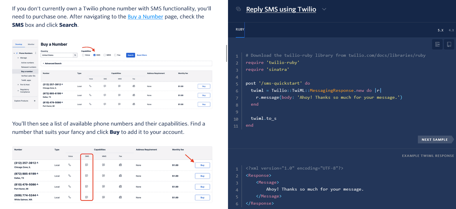Screenshot from Twilio API documentation