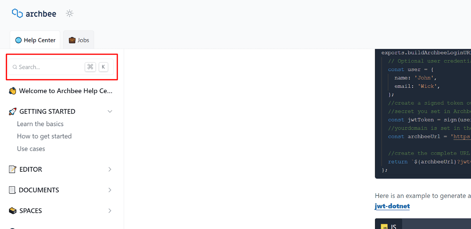 Search bar in Archbee