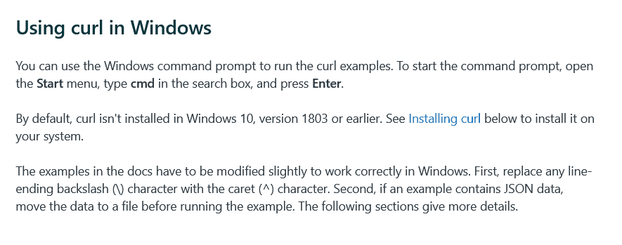 Zendesk’s documentation about using curl in Windows