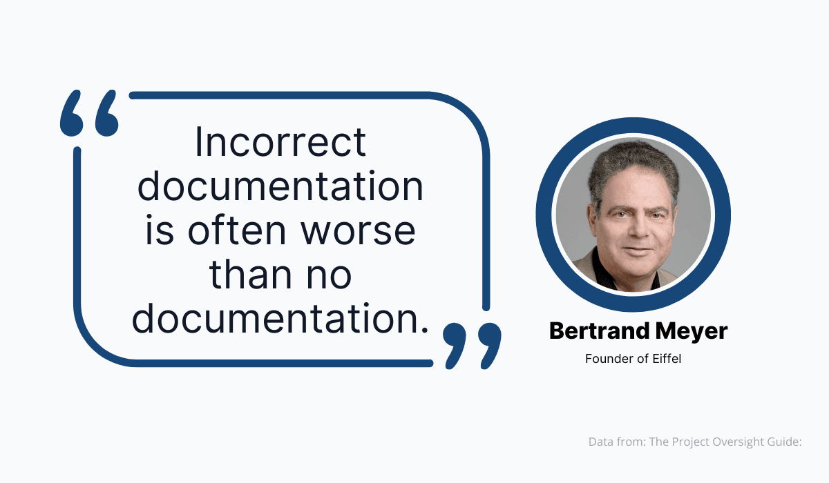Bertrand Meyer pointed that incorrect documentation is worse than no documentation