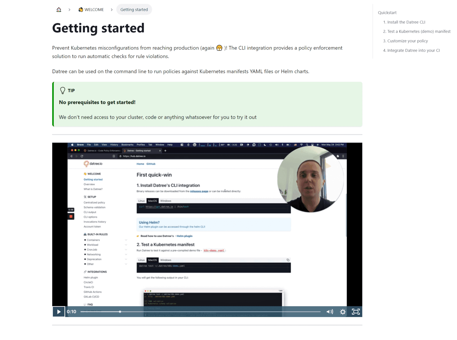 Datree section about Getting started