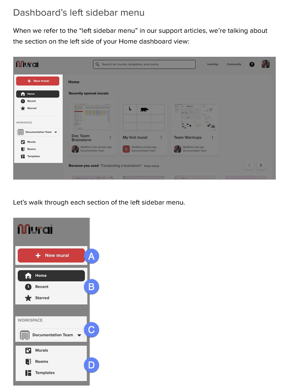 Mural utilize screenshots to show where various dashboard