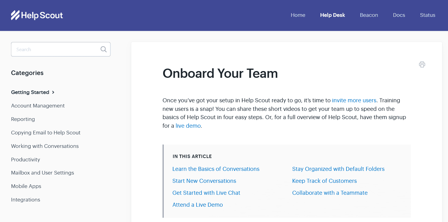Help Scout article about onboarding your team