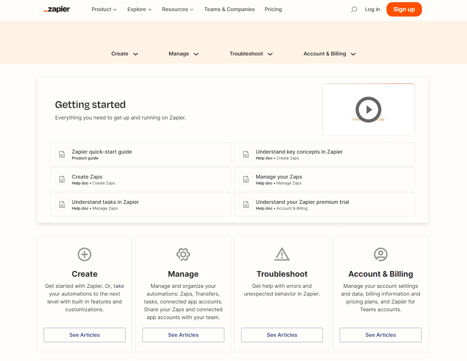 Help centre of Zapier
