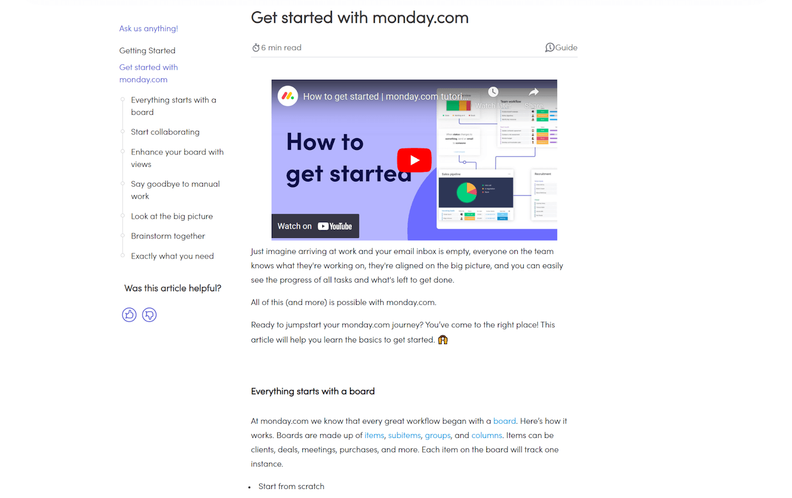 Support page of Monday.com