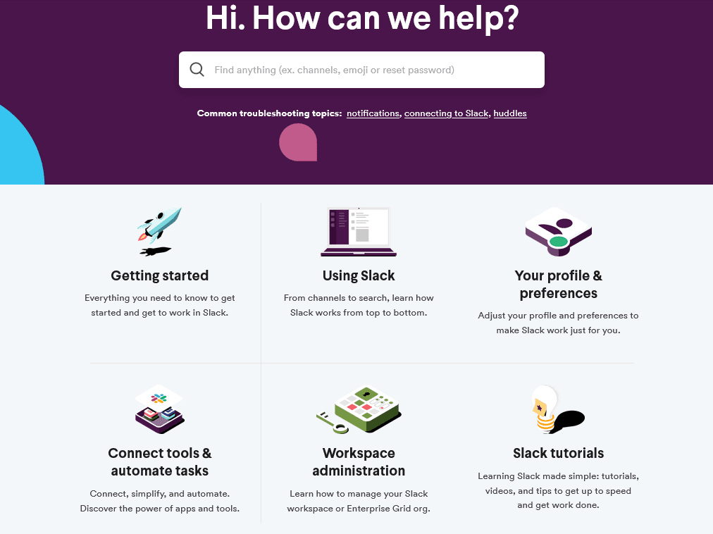 Slack help documentation