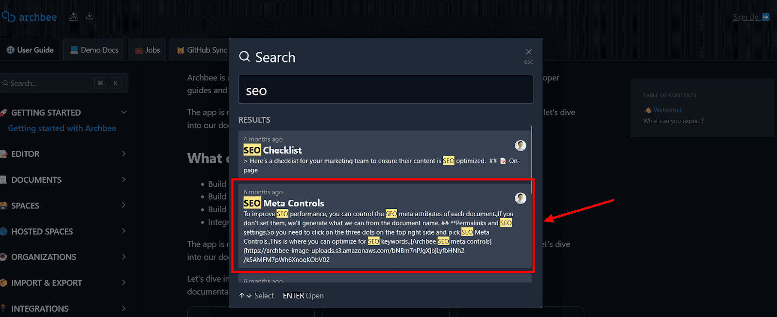 Archbee powerful search function