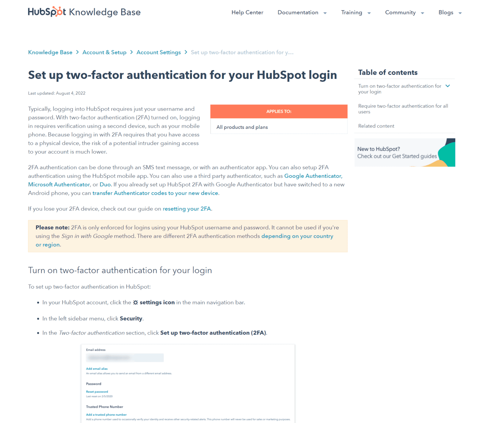 Here is a set of best practices about technical documentation!Set two-factor authentication for HubSpot Login